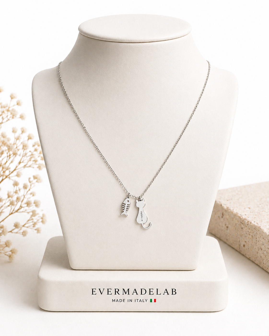 Collana Gatto Personalizzata con Nome – Ciondolo Acciaio con Lisca | Gioiello Amanti dei Gatti EvermadeLab Made in Italy 🇮🇹