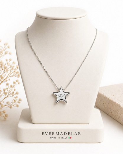 Collana Stella Personalizzata con Iniziali – Ciondolo Acciaio Inciso | Regalo Elegante Donna EvermadeLab Made in Italy 🇮🇹