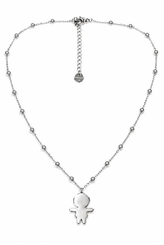 Collana Girocollo Acciaio Lucido con Ciondolo Bambino Personalizabile – Minimal Jewelry EvermadeLab