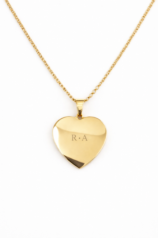 Collana-Ciondolo Cuore Personalizzabile in Acciaio Lucido placcato Oro – Incisione Foto, Testo o Simbolo | EvermadeLab