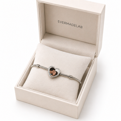 Bracciale Personalizzato con Foto Cuore – Acciaio Inox Elegante | Regalo Coppia EvermadeLab Made in Italy 🇮🇹