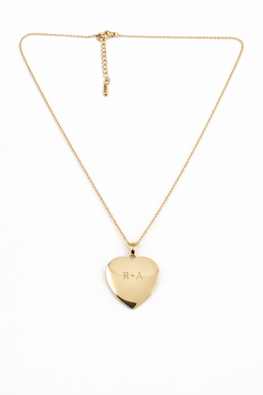 Collana-Ciondolo Cuore Personalizzabile in Acciaio Lucido placcato Oro – Incisione Foto, Testo o Simbolo | EvermadeLab