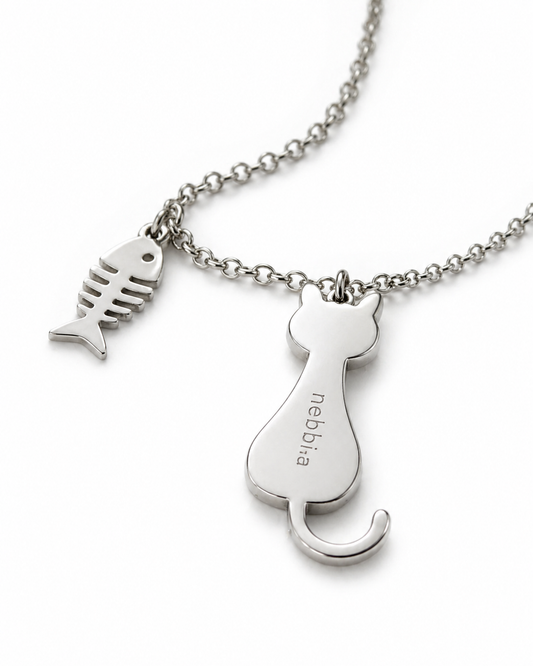 Collana Gatto Personalizzata con Nome – Ciondolo Acciaio con Lisca | Gioiello Amanti dei Gatti EvermadeLab Made in Italy 🇮🇹