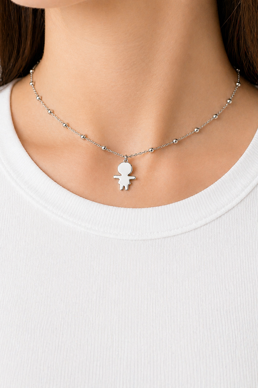 Collana Girocollo Acciaio Lucido con Ciondolo Bambino Personalizabile  – Minimal Jewelry EvermadeLab